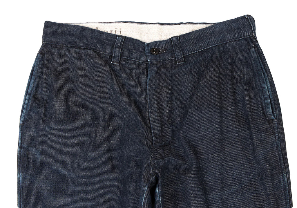 45rpm JAPAN. Indigo bakkurii Cotton Hem Buttons Denim Pants