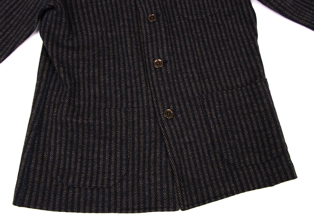 45RPM 45R JAPAN. Navy Wool Striped Mao Collar Knit Jacket