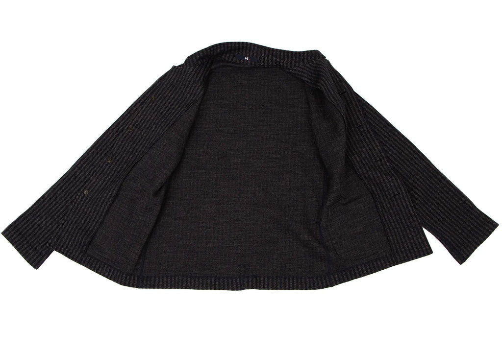 45RPM 45R JAPAN. Navy Wool Striped Mao Collar Knit Jacket