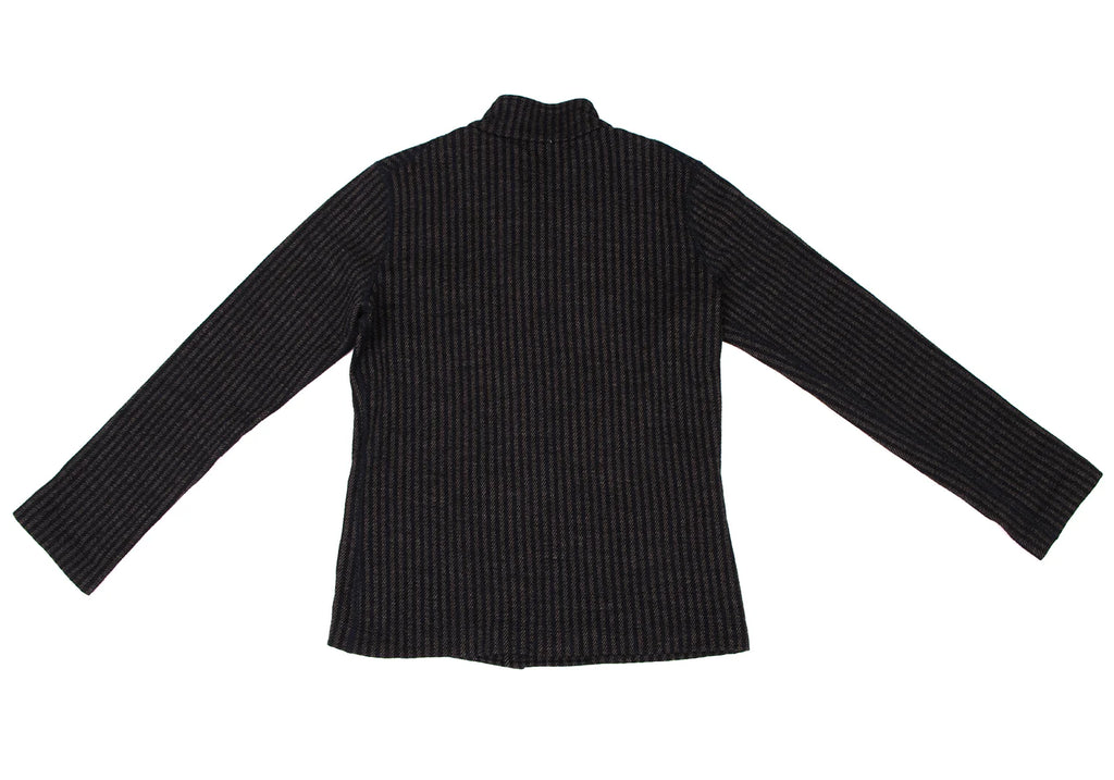 45RPM 45R JAPAN. Navy Wool Striped Mao Collar Knit Jacket