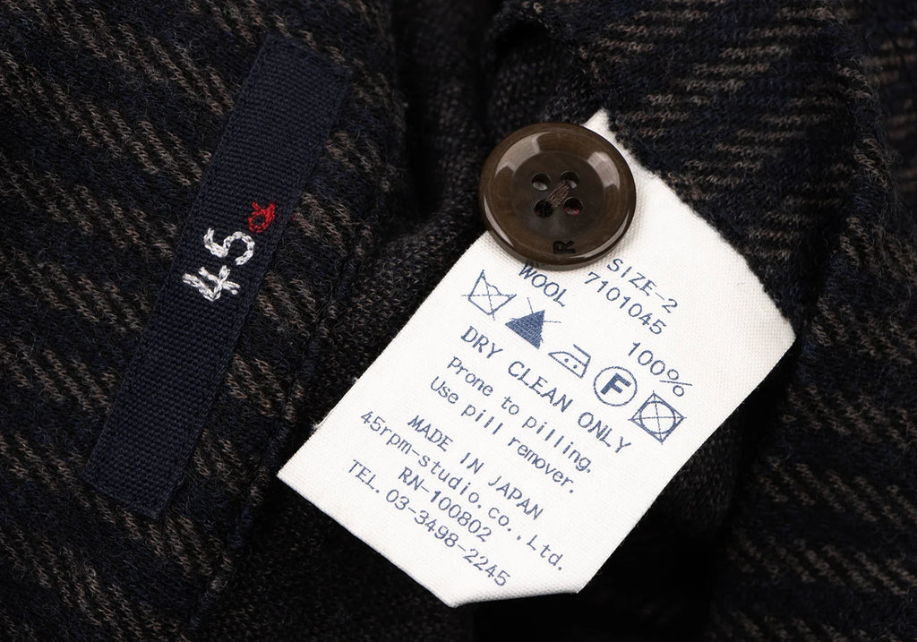 45RPM 45R JAPAN. Navy Wool Striped Mao Collar Knit Jacket