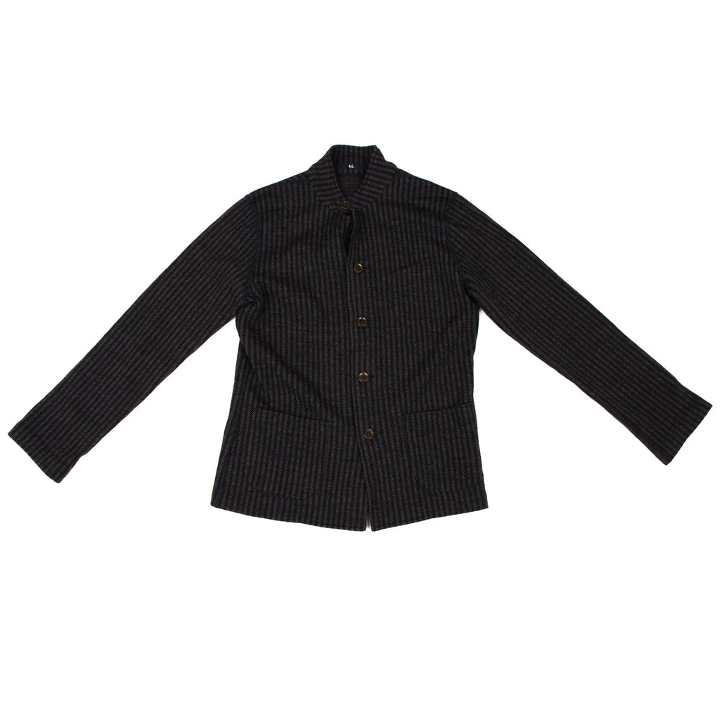 45RPM 45R JAPAN. Navy Wool Striped Mao Collar Knit Jacket