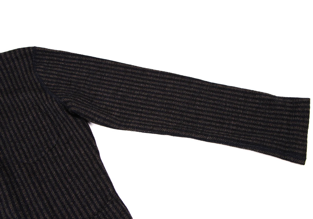 45RPM 45R JAPAN. Navy Wool Striped Mao Collar Knit Jacket