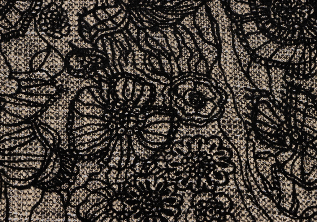 JUNKO SHIMADA JAPAN. Black, Beige Flower Printed Tweed Cropped Jacket