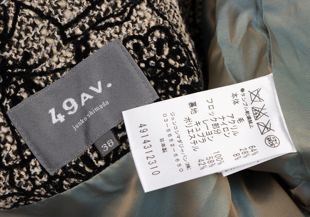 JUNKO SHIMADA JAPAN. Black, Beige Flower Printed Tweed Cropped Jacket