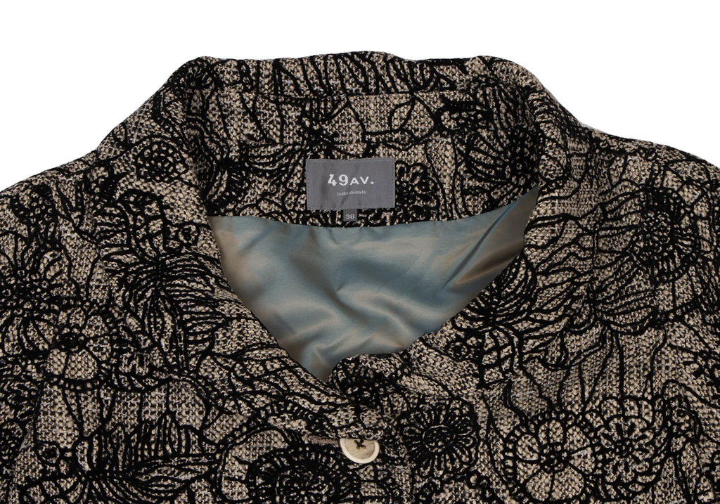 JUNKO SHIMADA JAPAN. Black, Beige Flower Printed Tweed Cropped Jacket