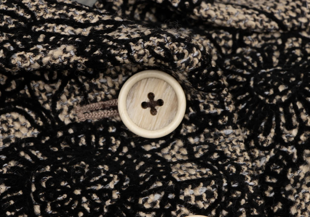 JUNKO SHIMADA JAPAN. Black, Beige Flower Printed Tweed Cropped Jacket