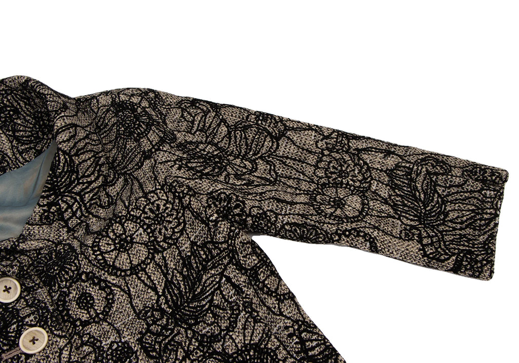 JUNKO SHIMADA JAPAN. Black, Beige Flower Printed Tweed Cropped Jacket