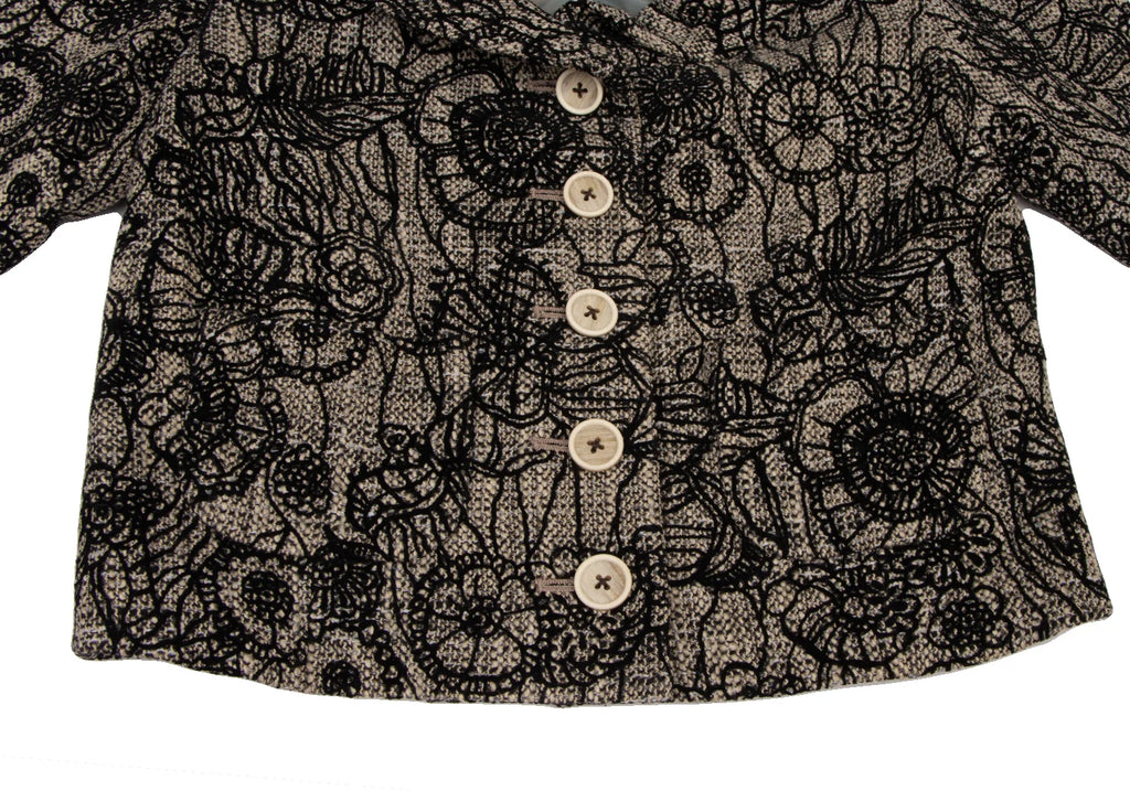JUNKO SHIMADA JAPAN. Black, Beige Flower Printed Tweed Cropped Jacket