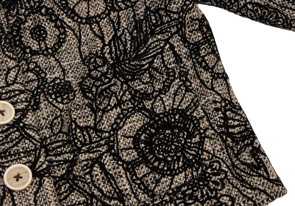 JUNKO SHIMADA JAPAN. Black, Beige Flower Printed Tweed Cropped Jacket