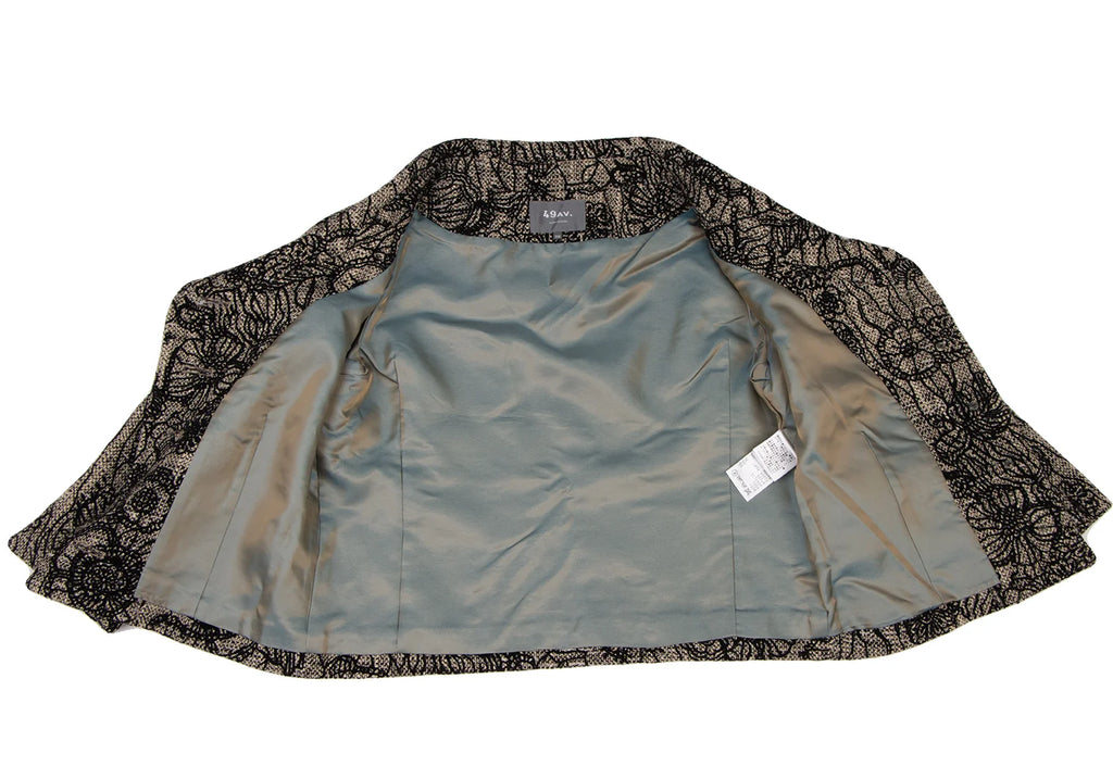 JUNKO SHIMADA JAPAN. Black, Beige Flower Printed Tweed Cropped Jacket