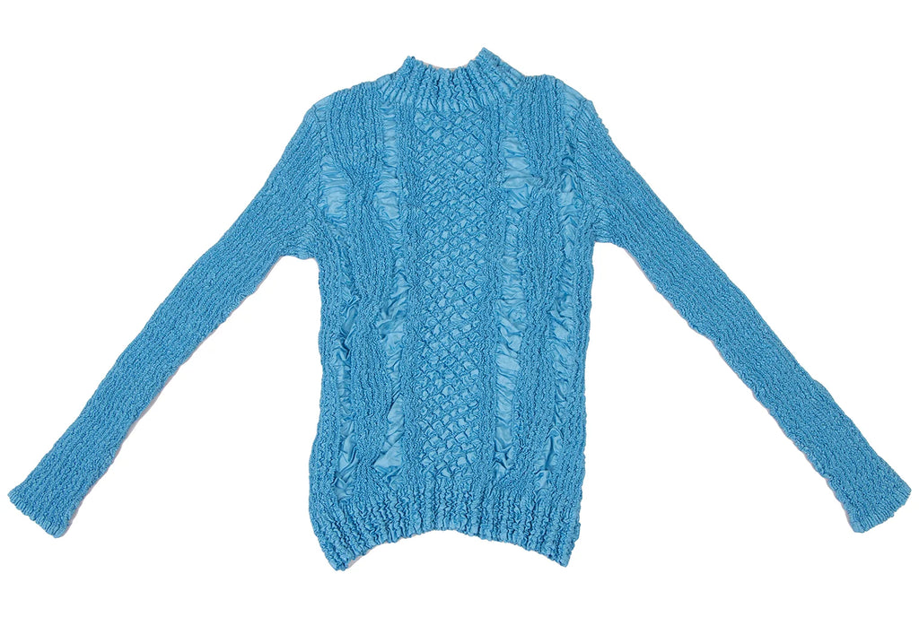 PEPLUM by YOSHIKI HISHINUMA Japan. Sky Blue Shirring High-neck Top