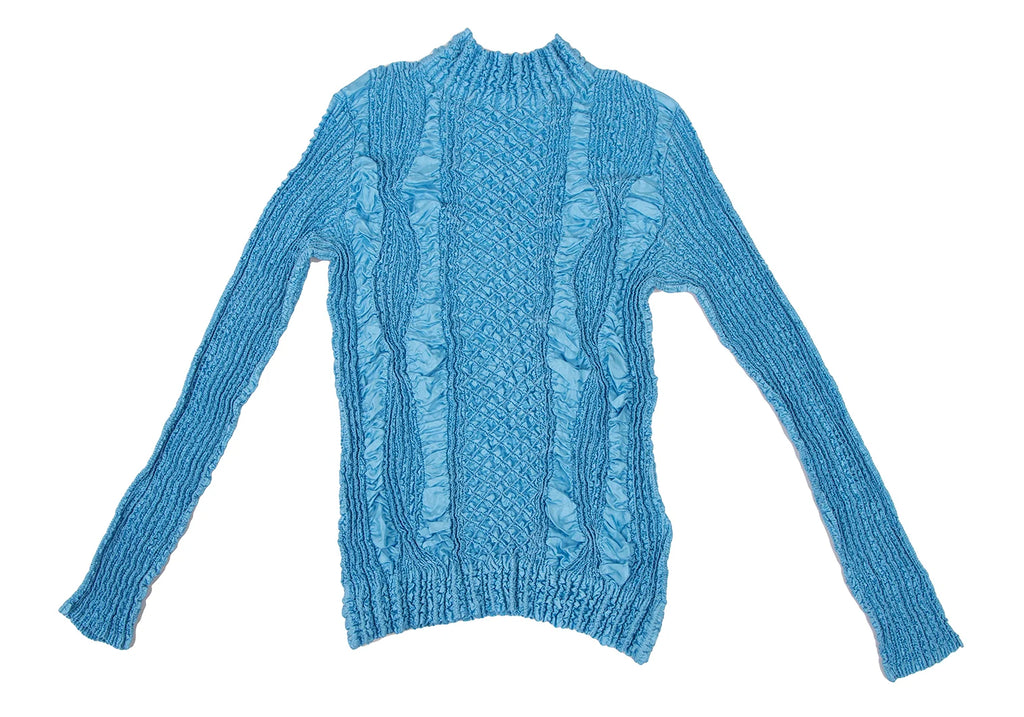 PEPLUM by YOSHIKI HISHINUMA Japan. Sky Blue Shirring High-neck Top