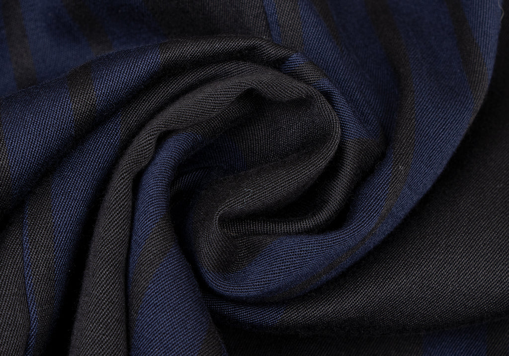 YOHJI YAMAMOTO JAPAN. Y's MOLDYFIG Y'S bis Black, Navy Wool Rayon Pleats Stripe Skirt