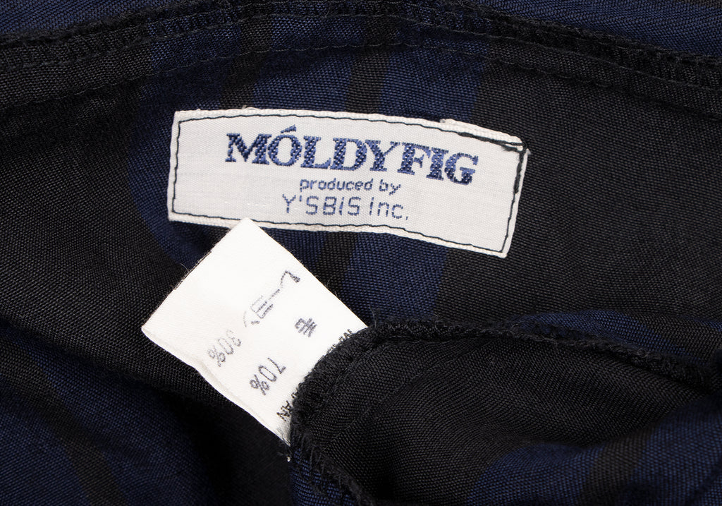 YOHJI YAMAMOTO JAPAN. Y's MOLDYFIG Y'S bis Black, Navy Wool Rayon Pleats Stripe Skirt
