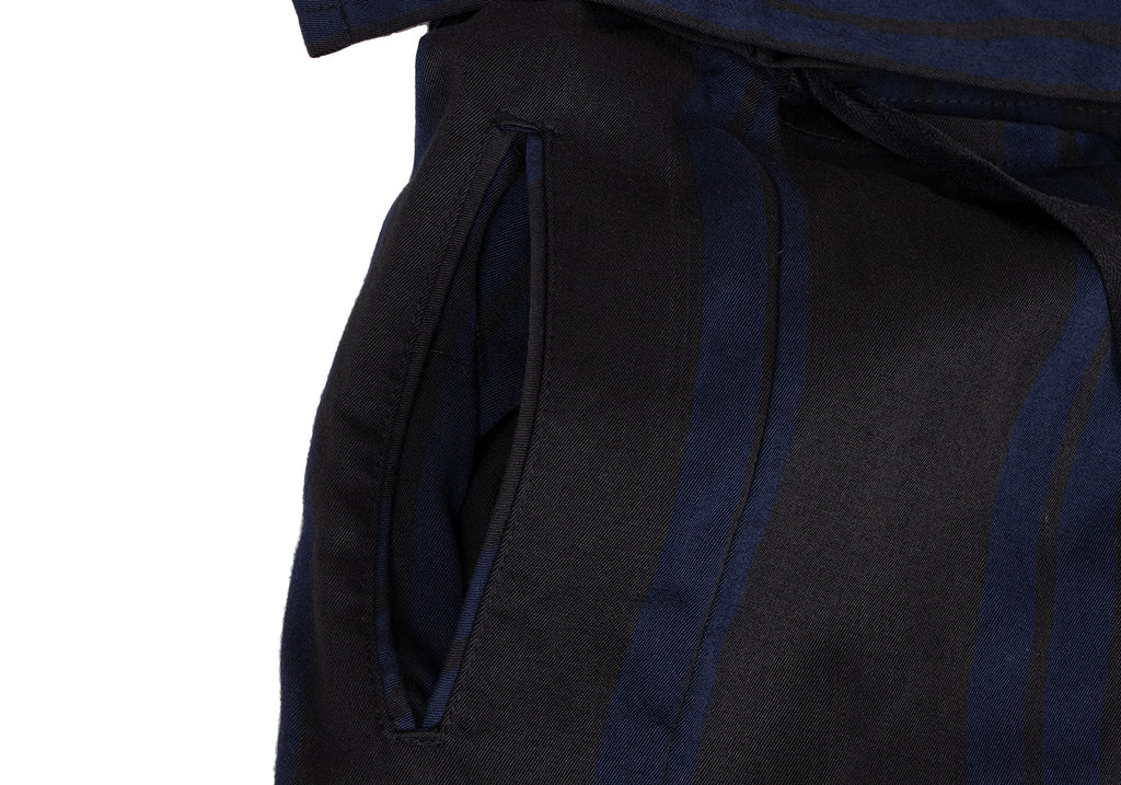 YOHJI YAMAMOTO JAPAN. Y's MOLDYFIG Y'S bis Black, Navy Wool Rayon Pleats Stripe Skirt