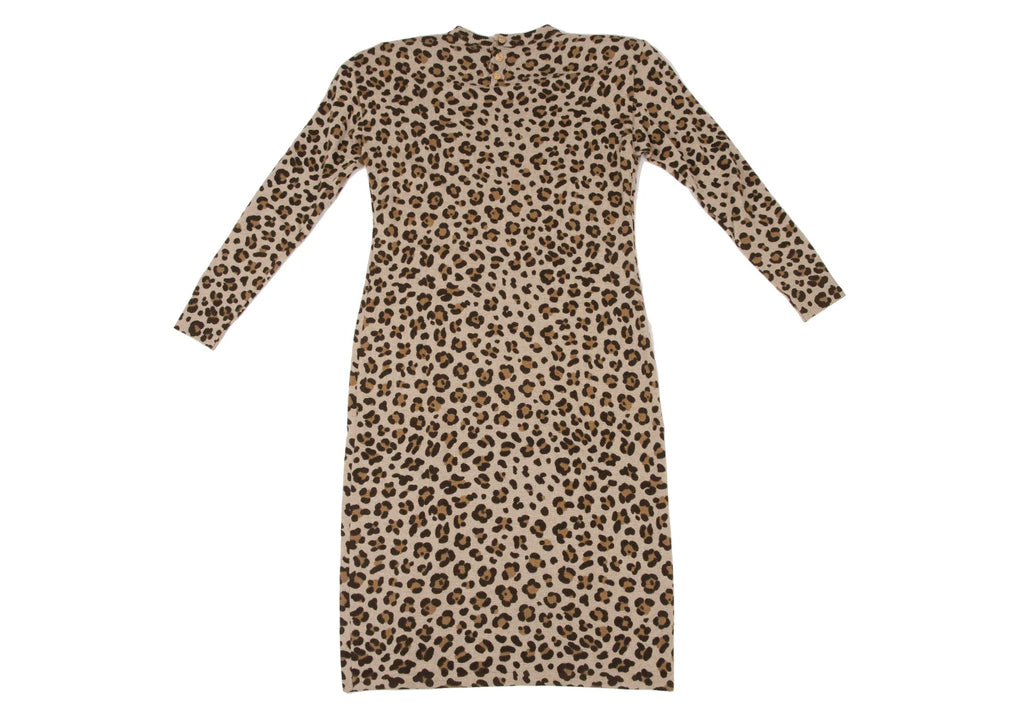 YOSHIE INABA  JAPAN. Mocha Wool Cashmere Leopard Knit Dress