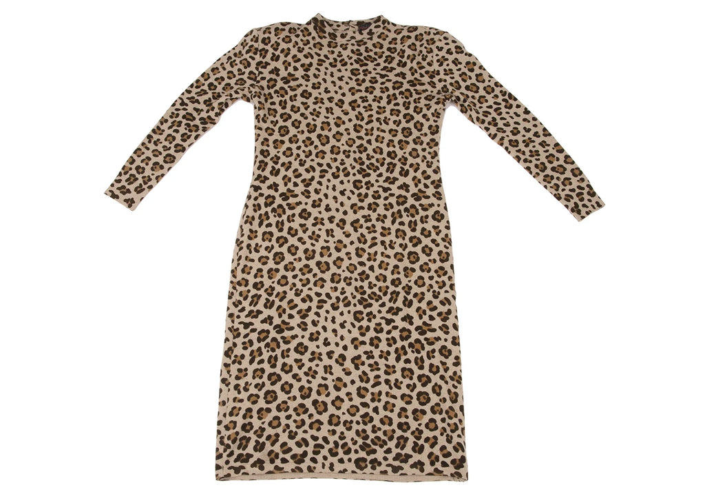 YOSHIE INABA  JAPAN. Mocha Wool Cashmere Leopard Knit Dress