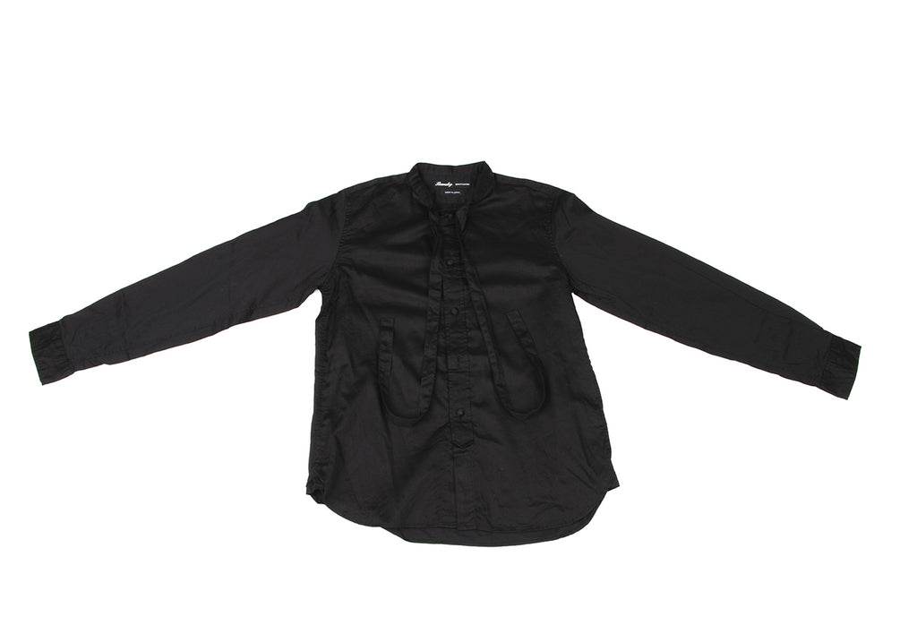 BEAMS BOY JAPAN. Black Cotton String Stand Collar Shirt