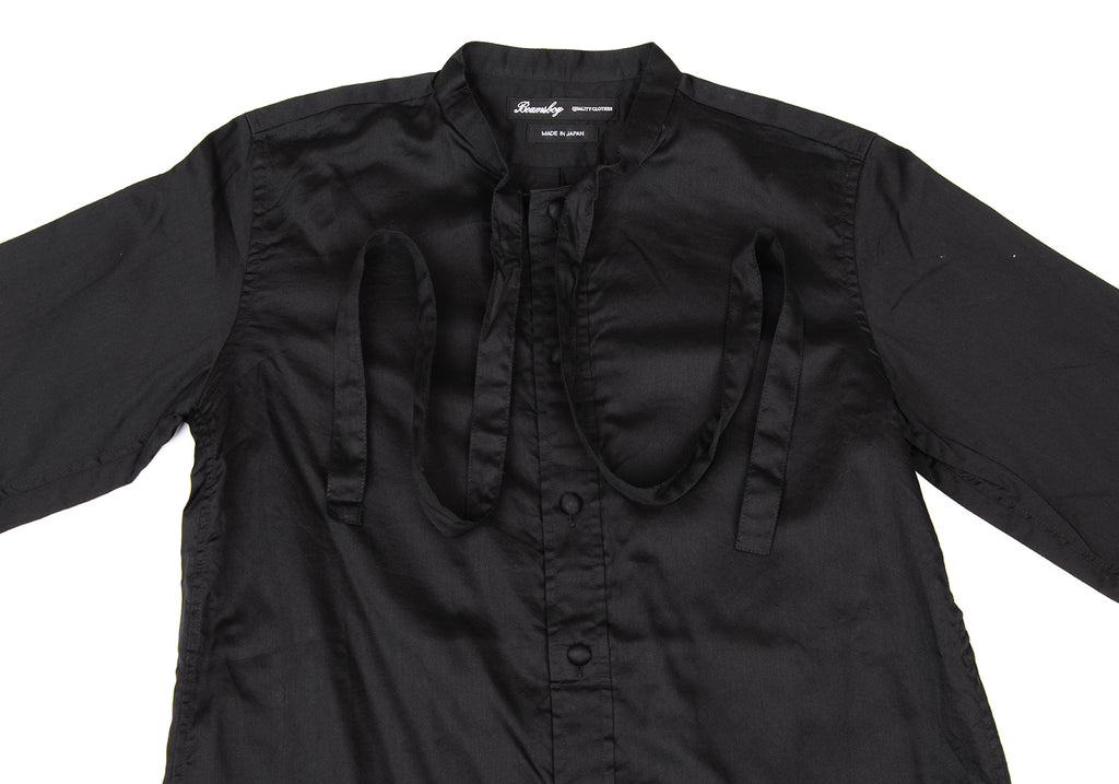 BEAMS BOY JAPAN. Black Cotton String Stand Collar Shirt