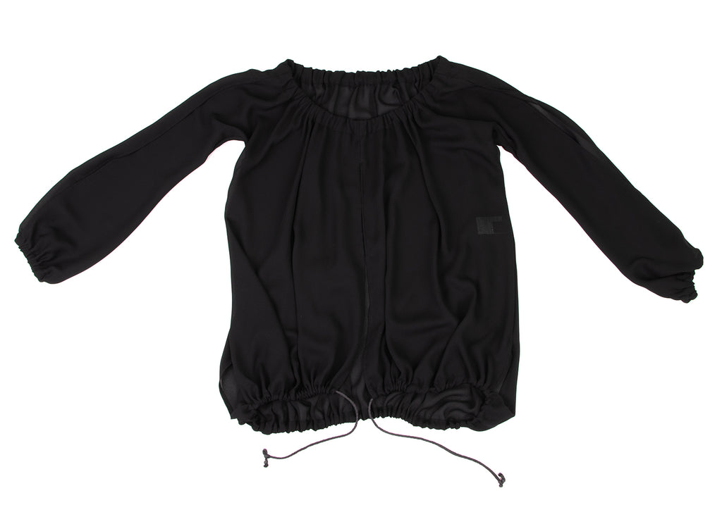 YOHJI YAMAMOTO JAPAN. Y's Black Oversize Semi-Sheer Drawstring Design Blouse