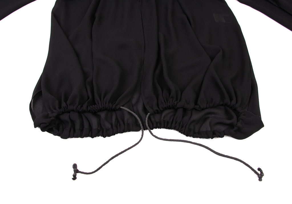 YOHJI YAMAMOTO JAPAN. Y's Black Oversize Semi-Sheer Drawstring Design Blouse