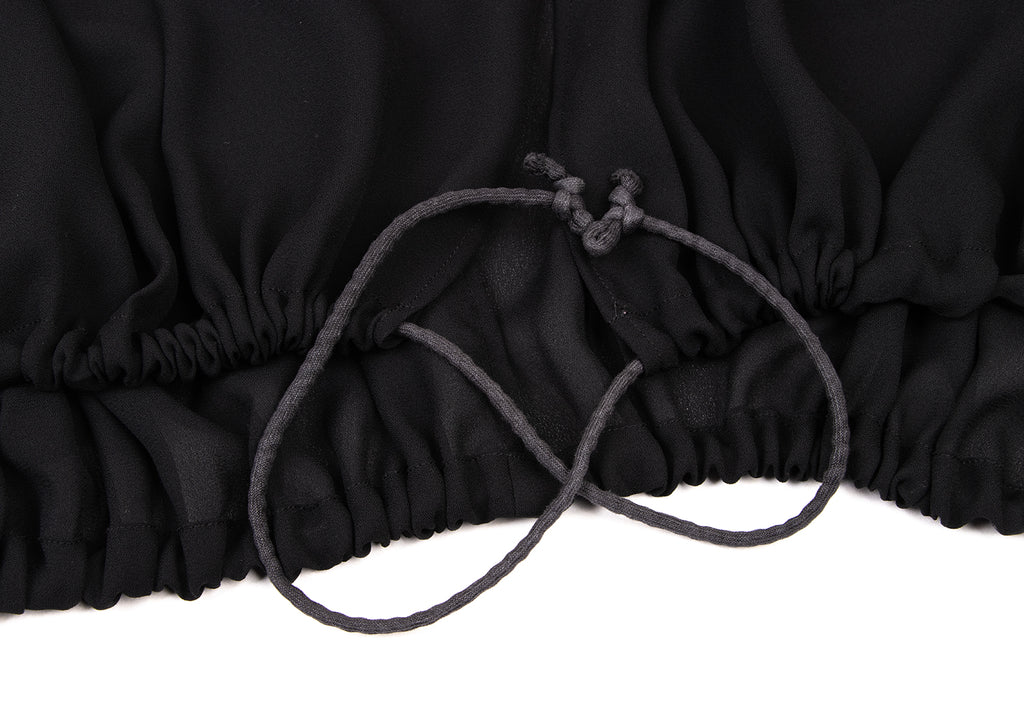 YOHJI YAMAMOTO JAPAN. Y's Black Oversize Semi-Sheer Drawstring Design Blouse