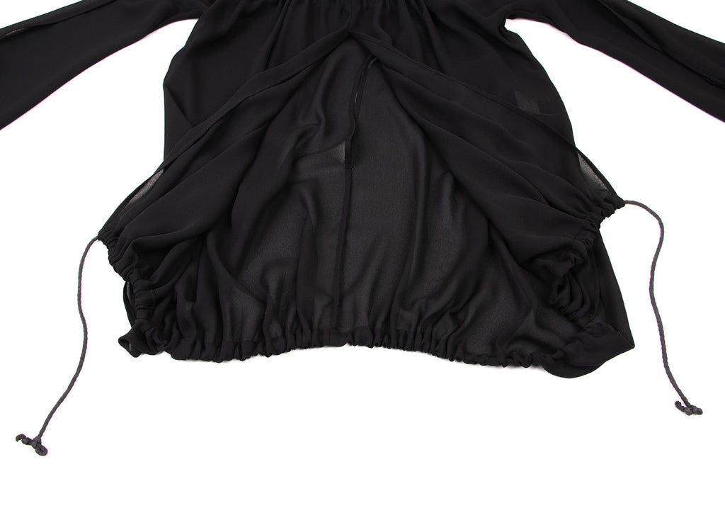 YOHJI YAMAMOTO JAPAN. Y's Black Oversize Semi-Sheer Drawstring Design Blouse