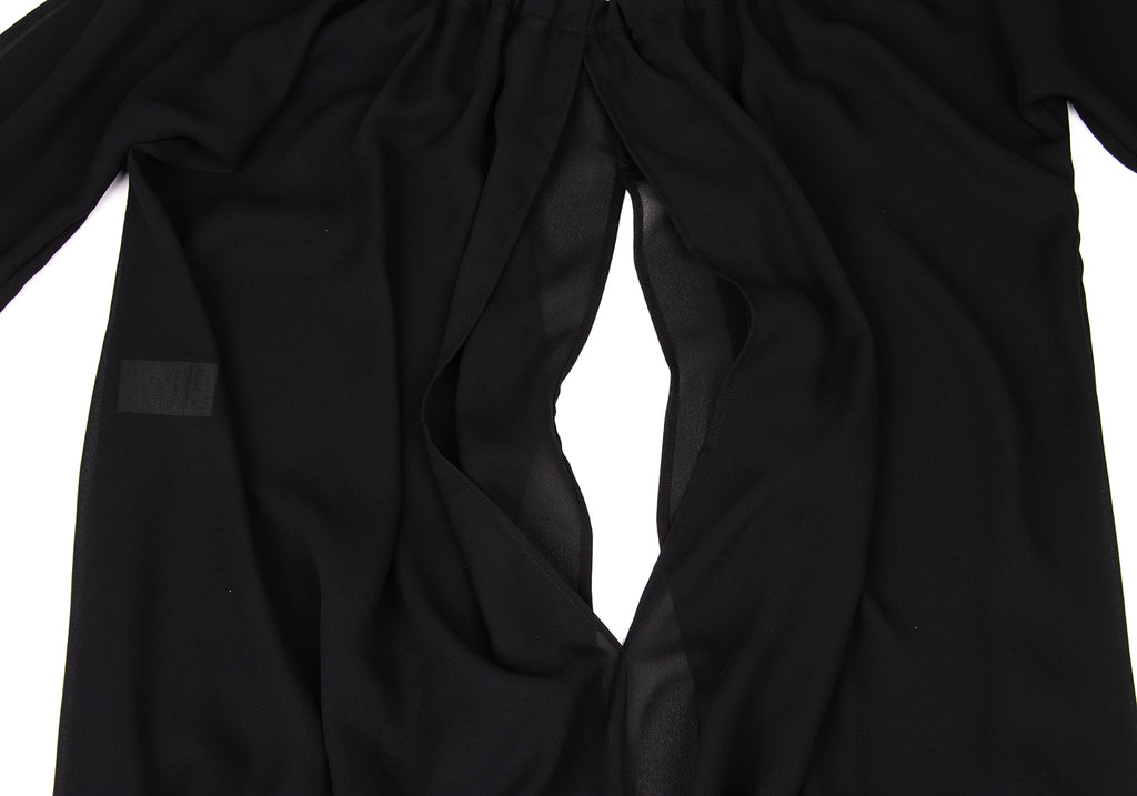YOHJI YAMAMOTO JAPAN. Y's Black Oversize Semi-Sheer Drawstring Design Blouse