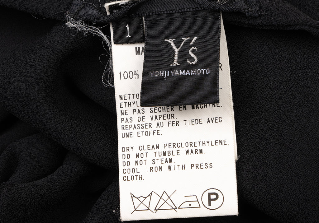 YOHJI YAMAMOTO JAPAN. Y's Black Oversize Semi-Sheer Drawstring Design Blouse