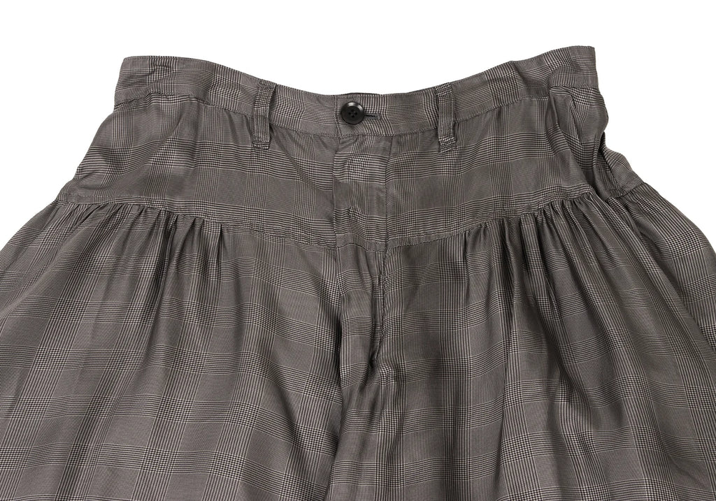 YOHJI YAMAMOTO JAPAN. Y's 100% CUPRA Grey Check Tuck Gather Skirt