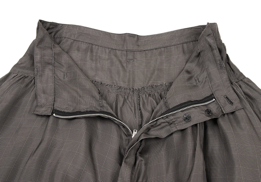 YOHJI YAMAMOTO JAPAN. Y's 100% CUPRA Grey Check Tuck Gather Skirt