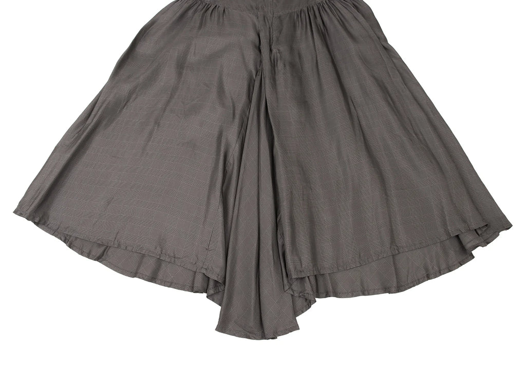 YOHJI YAMAMOTO JAPAN. Y's 100% CUPRA Grey Check Tuck Gather Skirt