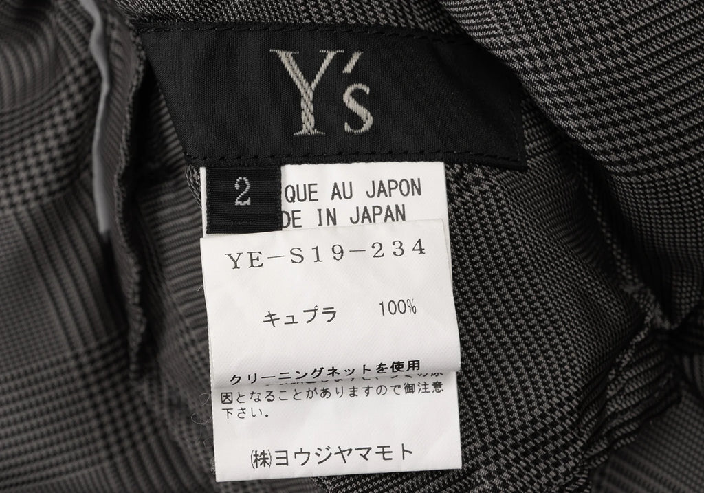 YOHJI YAMAMOTO JAPAN. Y's 100% CUPRA Grey Check Tuck Gather Skirt