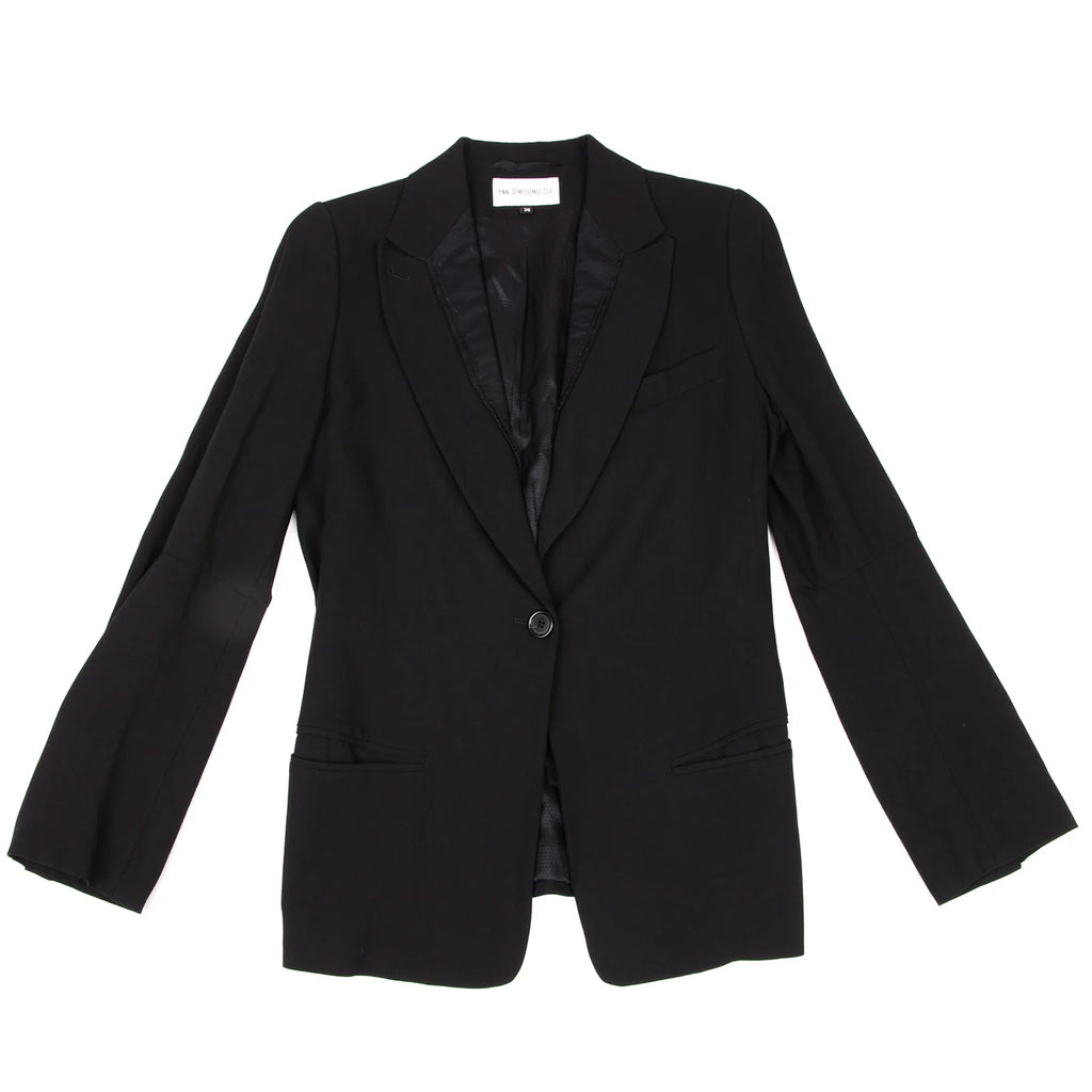 ANN DEMEULEMEESTER BELGIUM. Black Rayon Wool Switching Jacket