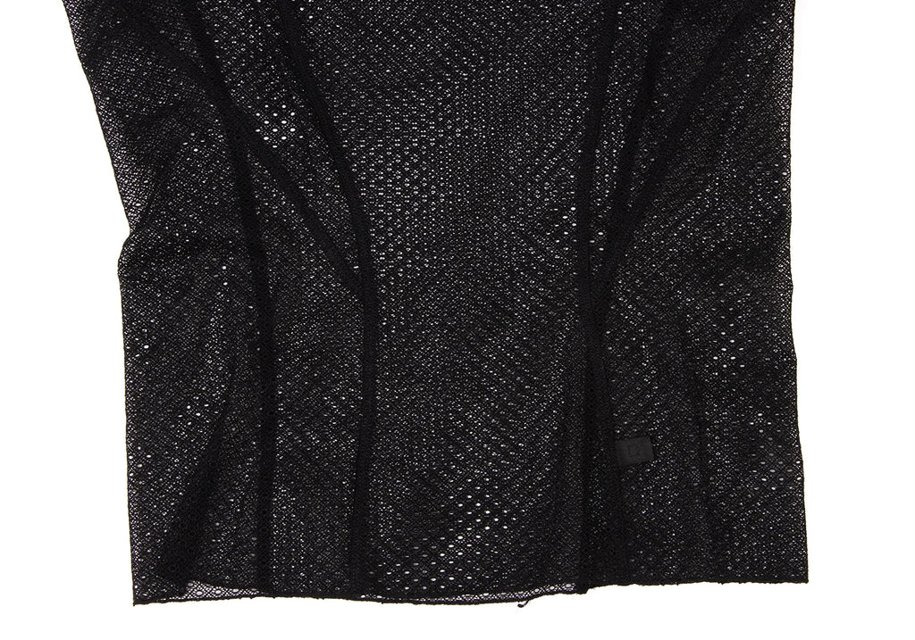 DONNA KARAN NEW YORK.. Black Mesh Switching Top