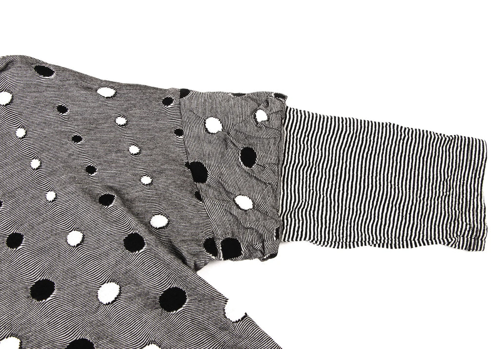 SENSOUNICO JAPAN. Black/White Cotton Dot Weave Sleeve Switching Shirt