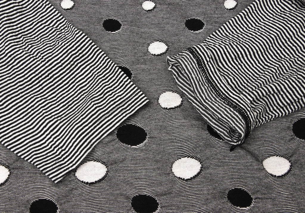 SENSOUNICO JAPAN. Black/White Cotton Dot Weave Sleeve Switching Shirt