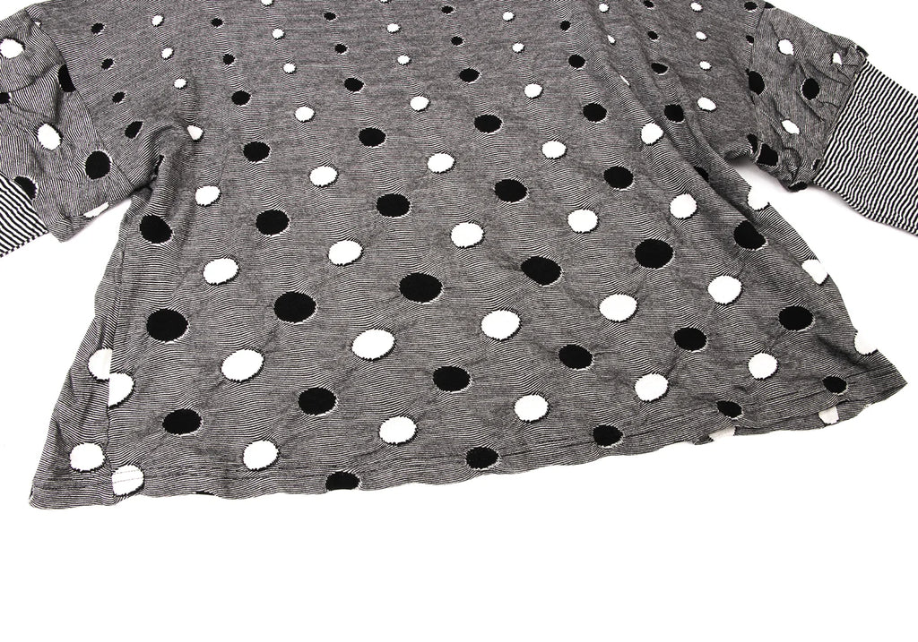 SENSOUNICO JAPAN. Black/White Cotton Dot Weave Sleeve Switching Shirt