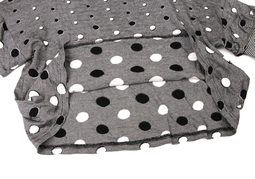 SENSOUNICO JAPAN. Black/White Cotton Dot Weave Sleeve Switching Shirt