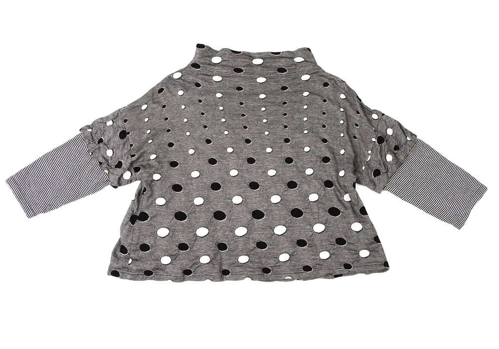 SENSOUNICO JAPAN. Black/White Cotton Dot Weave Sleeve Switching Shirt