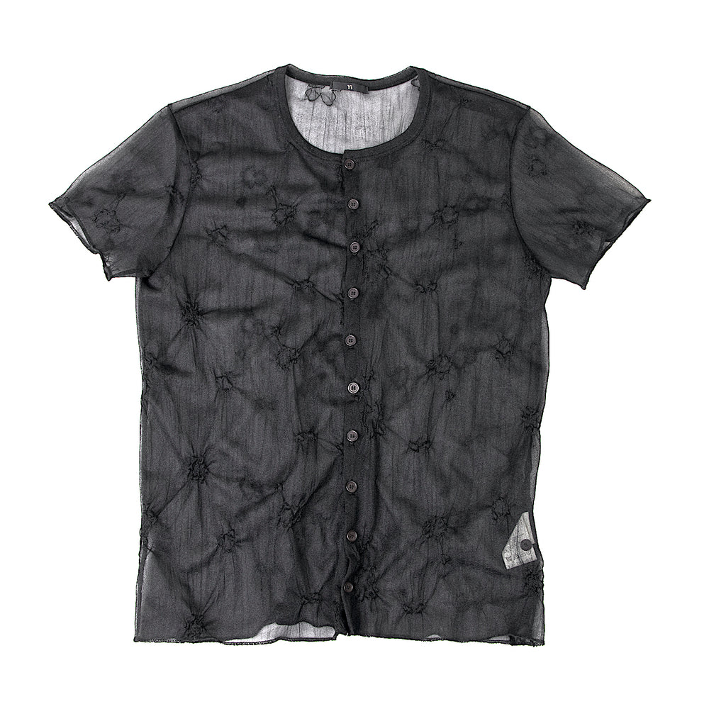 YOHJI YAMAMOTO JAPAN. Y's Black Embroidery Design See-through Short Sleeve Shirt