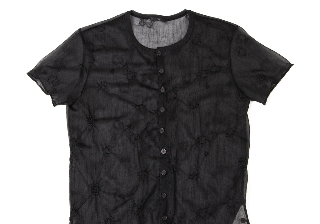 YOHJI YAMAMOTO JAPAN. Y's Black Embroidery Design See-through Short Sleeve Shirt
