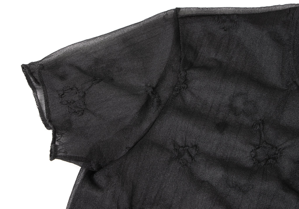 YOHJI YAMAMOTO JAPAN. Y's Black Embroidery Design See-through Short Sleeve Shirt