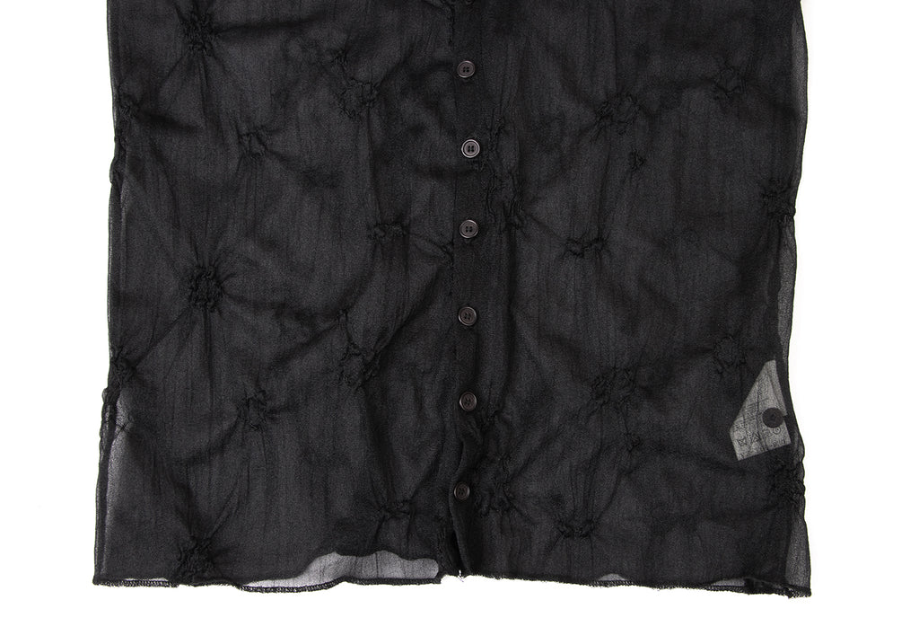 YOHJI YAMAMOTO JAPAN. Y's Black Embroidery Design See-through Short Sleeve Shirt