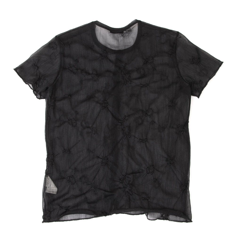 YOHJI YAMAMOTO JAPAN. Y's Black Embroidery Design See-through Short Sleeve Shirt