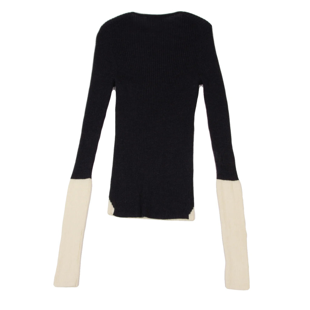 TSUMORI CHISATO JAPAN. Wool Navy, White Color Scheme Switching Rib Knit