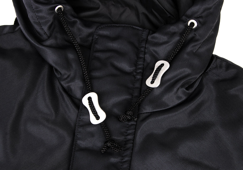 ISSEY MIYAKE JAPAN. FINAL HOME. Black Nylon Padded Back Layered Hooded Jacket