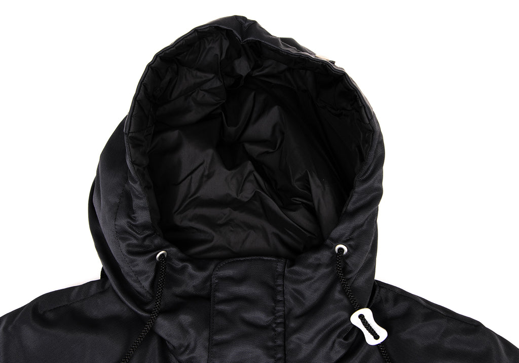 ISSEY MIYAKE JAPAN. FINAL HOME. Black Nylon Padded Back Layered Hooded Jacket
