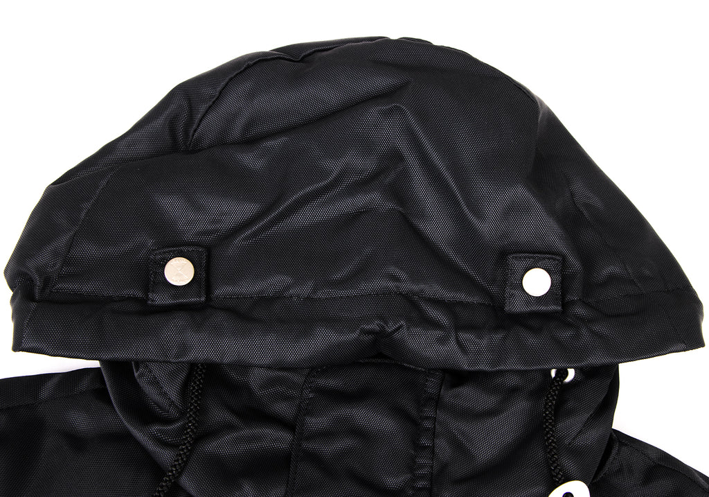 ISSEY MIYAKE JAPAN. FINAL HOME. Black Nylon Padded Back Layered Hooded Jacket
